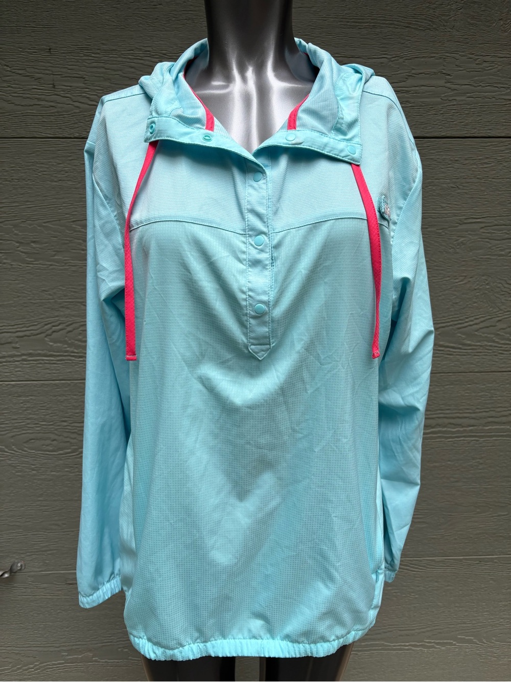 Columbia PFG Aqua Lightweight Hooded Cover-Up with Pink Drawcords